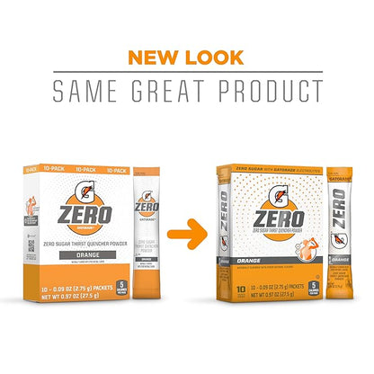 Gatorade G Zero Powder, Orange, 0.10oz Packets,(120 counts) , Pack of 12