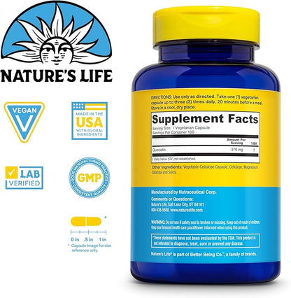 Nature's Life Fortifying Quercetin 370 mg - Bioflavonoid Support for Overall Wellness - Quercetin Supplements - Lab Verified, 60-Day Money-Back Guarantee - 100 Servings, 100 Vegetarian Capsules