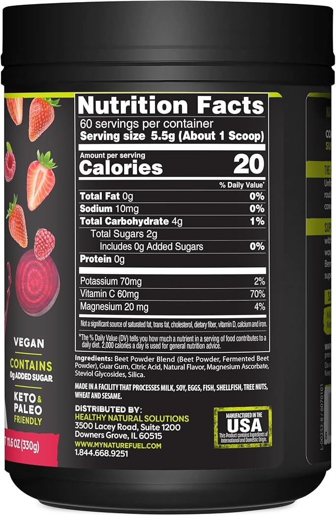 Nature Fuel Power Beets Powder, Delicious Mixed Berry, Concentrated Superfood Supplement, Supports Circulation, Natural Energy & Stamina, Non-GMO, 60 Servings (Packaging May Vary)