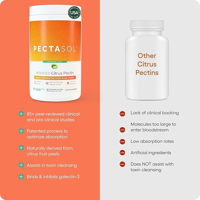 PectaSol Modified Citrus Pectin – 551g Lime Powder – Total-Body Health Supplement to Support Heart, Immune System, Inflammation Response & Healthy Aging + Maintain Healthy Galectin-3 Levels
