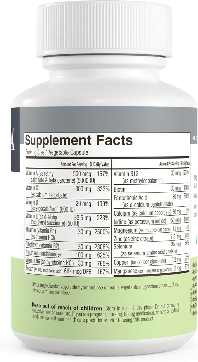 FREEDA One Daily Multivitamin Without Iron – Kosher Adult Multivitamin Supplements for Women & Men’s Health with Biotin, Vitamin B12, B1, B2, B5, Folic Acid, Niacinamide – Gluten Free (250 Capsules)