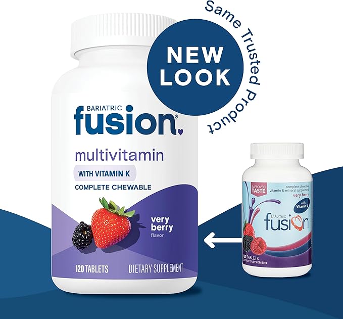 Bariatric Fusion Very Berry Complete Chewable Bariatric Multivitamin with Iron and Vitamin K for Bariatric Surgery Patients Including Gastric Bypass and Sleeve Gastrectomy - 120 Tablets