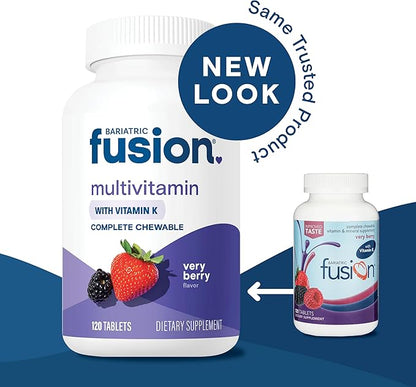 Bariatric Fusion Very Berry Complete Chewable Bariatric Multivitamin with Iron and Vitamin K for Bariatric Surgery Patients Including Gastric Bypass and Sleeve Gastrectomy - 120 Tablets
