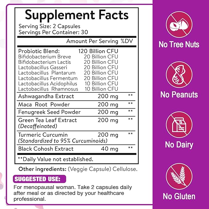 Menopause Supplements for Women, 120 Billion CFU Probiotics for Women, All-Natural Probiotic Supplements for Menopause - 480 Herbal Capsules