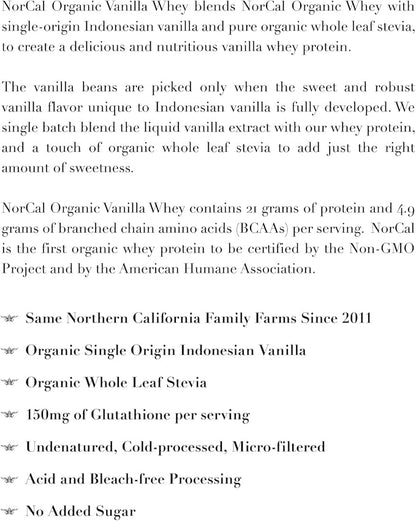 NorCal Organic Vanilla Whey Protein - 2lbs | Grass-Fed, Single-Origin Vanilla | Certified Non-GMO & American Humane from California Farms