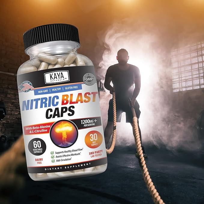 Kaya Naturals - Nitric Blast Potent All-Natural Herbal Supplement for Maximum Health Benefits | Pre-Workout | Increased Energy | Improved Nighttime Performance (60 Count (Pack of 1))
