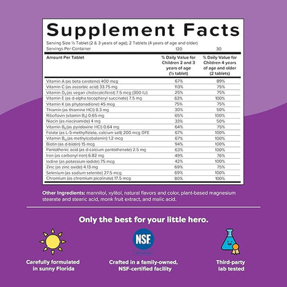 Renzo's Picky Eater Kids Multivitamin with Iron - Dissolving Kids Vitamins with Vitamin D3 & K2 and More - 60 Sugar-Free Melty Tabs, Cherry Cherry Mo’ Cherry Flavored