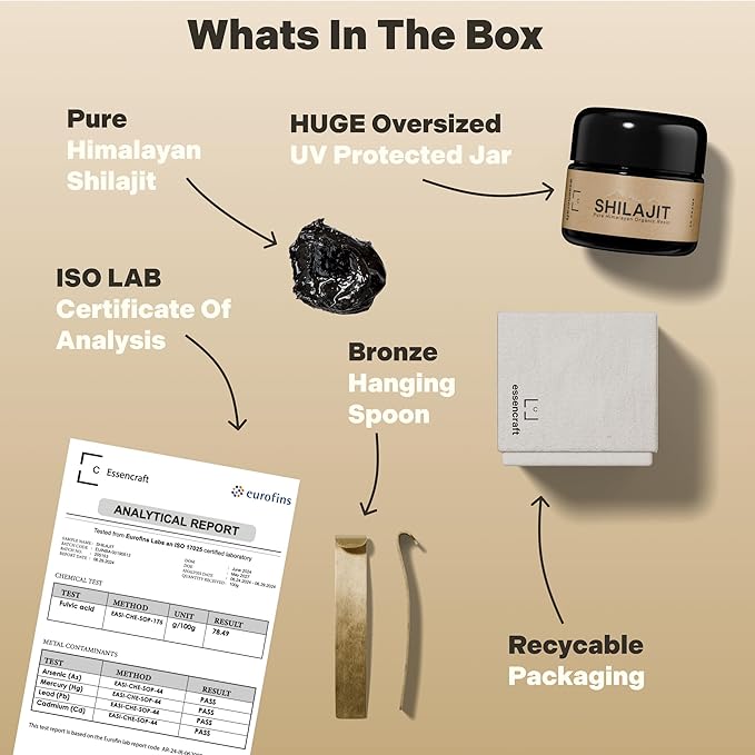 Pure Himalayan Organic Shilajit Resin - 500mg Max Potency, 85+ Trace Minerals, Humic & Fulvic Acid, Natural Shilajit Supplement for Immune Support, Energy & Cognitive Performance, 4 Month Supply, 60g