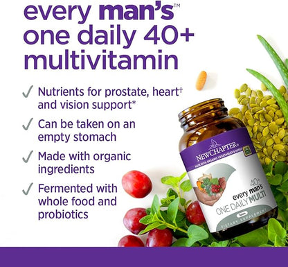 New Chapter Men's Multivitamin, Every Man's One Daily 40+, Fermented with Probiotics + Saw Palmetto + B Vitamins + Vitamin D3 + Organic Non-GMO Ingredients - 24 Count
