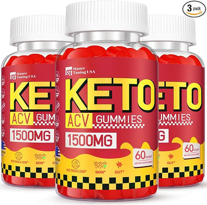 Keto ACV Gummies - 1500MG ACV Keto Gummies for Women Men - Apple Cider Vinegar with Mother, Probiotics, Vitamins B6 B12 for Gut Digestion - Vegan & Non-GMO Keto Gummies, Made in USA, 3 Pack