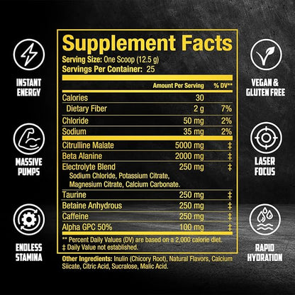BALLISTIC Pre Workout | #1 New Pre Workout Powder w/ Nitric Oxide Booster, Electrolytes, Caffeine & Nootropics | Insane Pumps, Focus, Stamina, Energy, Hydration for Men & Women - Citrus Blast