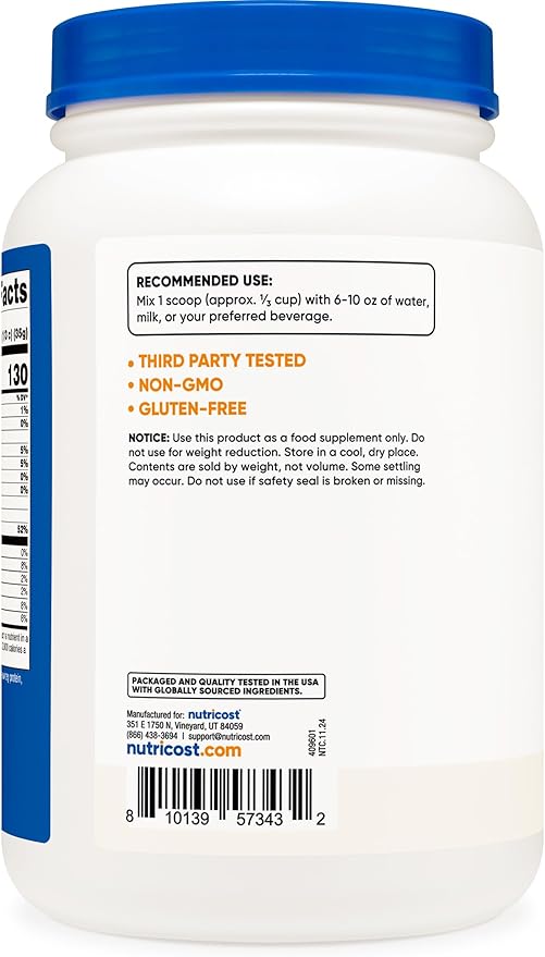 Nutricost Grass-Fed Whey Protein Isolate (Unflavored) 2LBS - Non-GMO, Gluten Free, Pure Protein