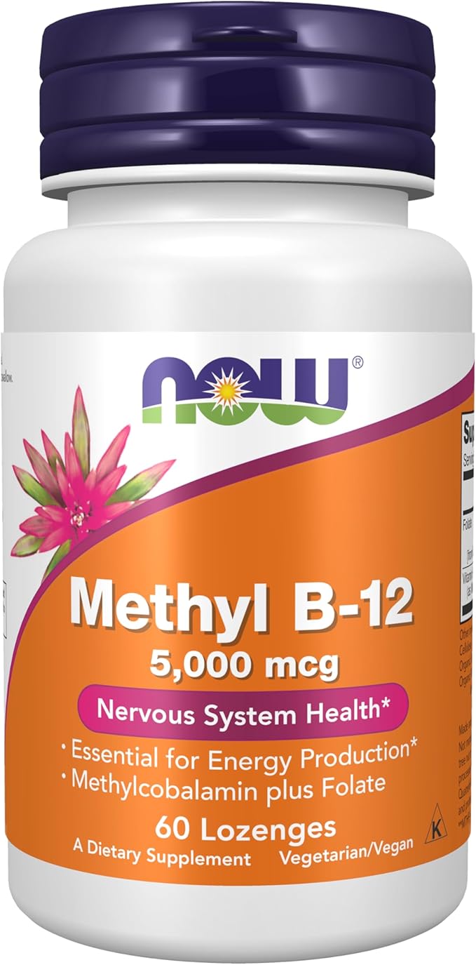 NOW Foods Supplements, Methyl B-12 (Methylcobalamin) 5,000 mcg, Nervous System Health*, 60 Lozenges