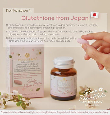 Diamond Grains Moleculogy Gluta Pheo Mela Dietary Supplements 30 Tablets / 1 Bottle - an Antioxidant Packed Cocktail of Gluta Exilir with Mix of Vitamin Perfection to Improve Your Daily Energy