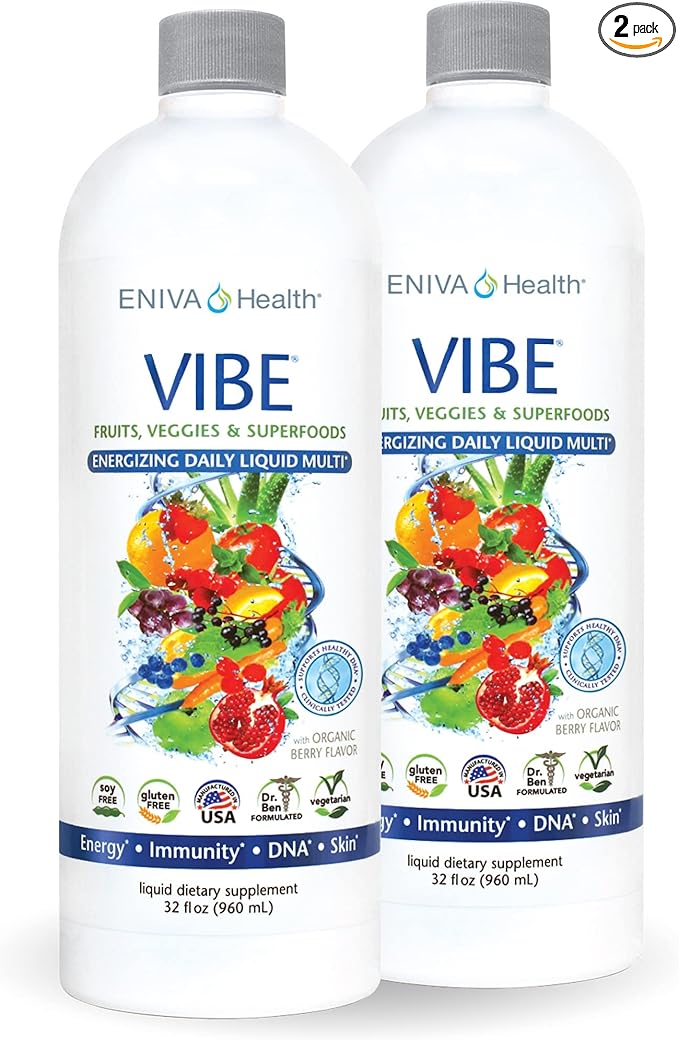 Eniva Health Vibe Liquid Daily Multivitamin | Fruit & Veggie Superfood Supplement | Doctor Formulated | 2 Bottle Value Pack 64 oz
