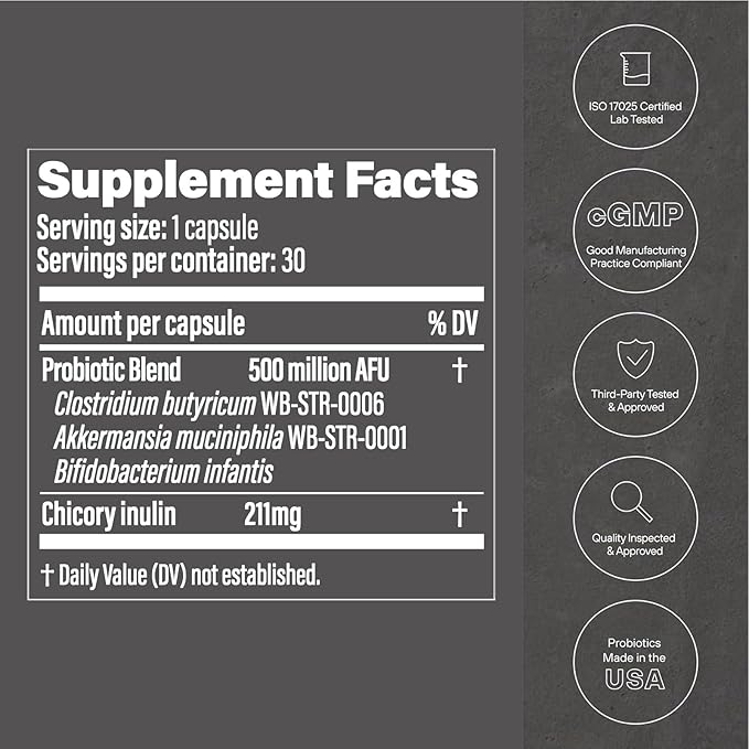 GLP-1 Probiotic 30 Capsules - 500M AFU Multi-Strain Probiotic + Prebiotic, Naturally Support GLP-1 Production & Curb Appetite, Delayed Release, Third-Party Tested, for Men & Women (1-Pack)