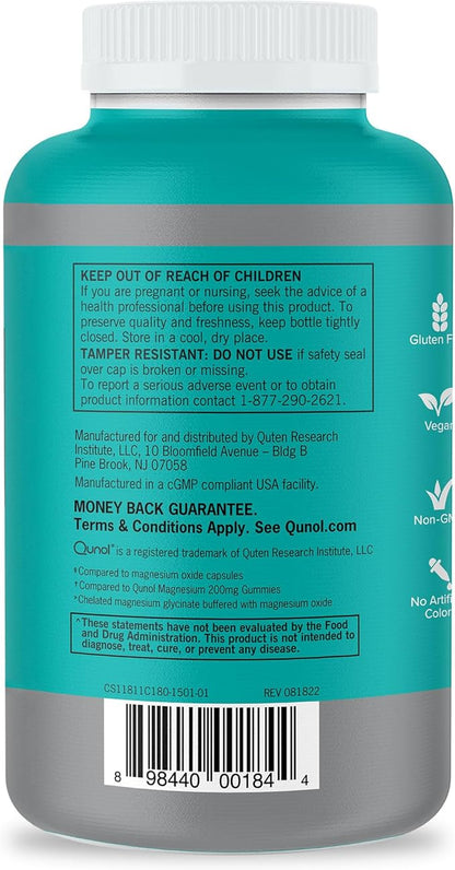 Qunol Magnesium Capsules 420mg, 100% DV, High Absorption Magnesium Supplement, Extra Strength, Bone and Muscle Health Supplement, 180 Count