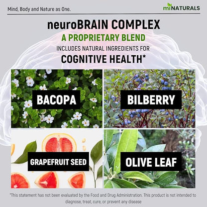 Brain Memory Supplement | Advanced Formula for Seniors | 60 ct Caffein Free Pills | Capsules with Vitamins and Bacopa Monnieri for Help with Cognitive Mind Health