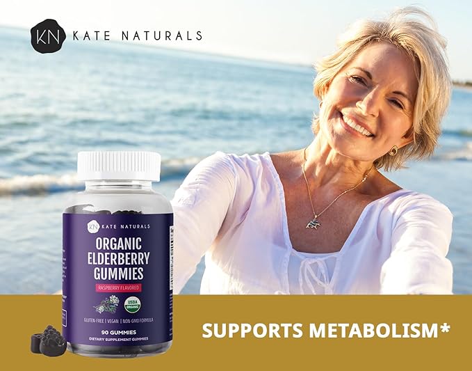 Kate Naturals Elderberry Gummies with Vitamin C and Zinc for Adults & Kids. Tasty Sambucus Elderberry Gummies for Immune Support (90 Gummies, 45 Day Supply, Organic)