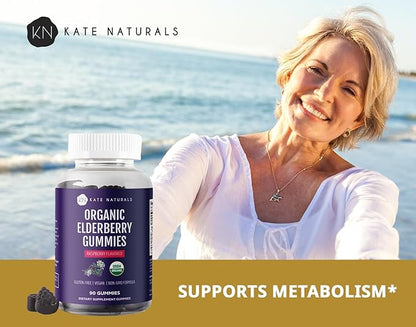Kate Naturals Elderberry Gummies with Vitamin C and Zinc for Adults & Kids. Tasty Sambucus Elderberry Gummies for Immune Support (90 Gummies, 45 Day Supply, Organic)