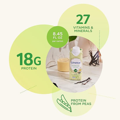 Compleat Standard 1.4 Plant-Based Vanilla Nutrition Shake - 18g Protein, 29 Vitamins & Minerals - Vegan Tube Feeding Formula - 8.45 Fl Oz (Pack of 24)