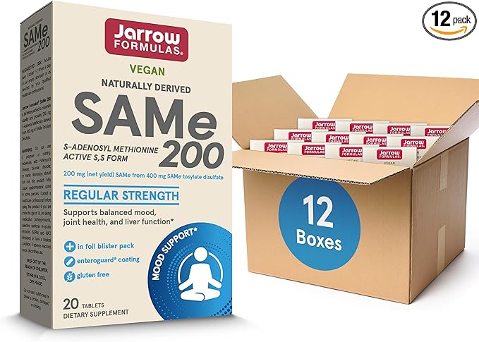 Jarrow Formulas Same 200 mg, Supports Joint Health, Liver Function, Brain Metabolism, 20 Tablets, Up to A 20 Day Supply (Pack of 12)