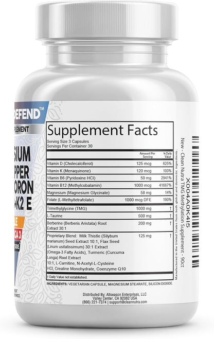 Calcium Magnesium Zinc Supplement with Potassium, Copper, Strontium, Silica, Vitamin D3 K2, Boron, Vitamin B1 B12 Red Clover Herb Alfalfa Basil Pills for Men and Women Clean Nutra Osteo Defend