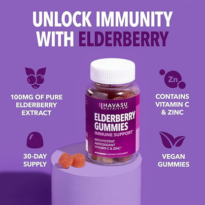 Sambucus Elderberry Gummies For Adults - Immune Support Gummies with Elderberry, Vitamin C and Zinc - Sambucus Elderberry Immune Support with Elderberry Extract - Berry-Flavored Gummies - Month Supply