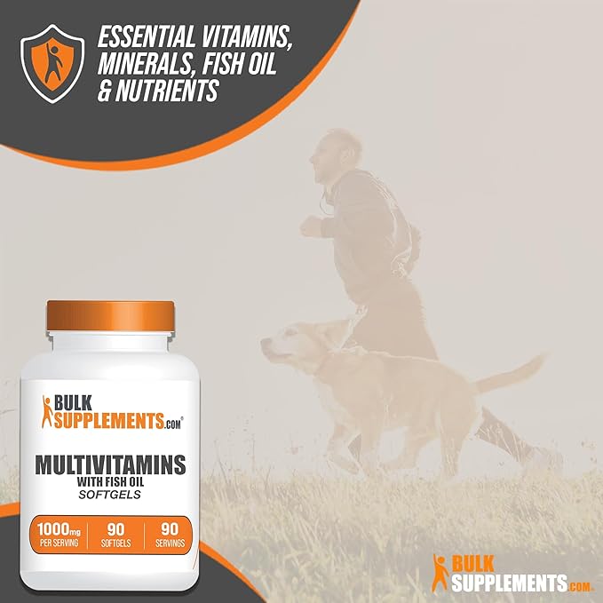 BulkSupplements.com Multivitamin Softgels - Daily Multivitamin, Multimineral Supplement, Multivitamin for Adults wit Fish Oil - Gluten Free, 1 Softgel per Serving, 90 Count (Pack of 1)