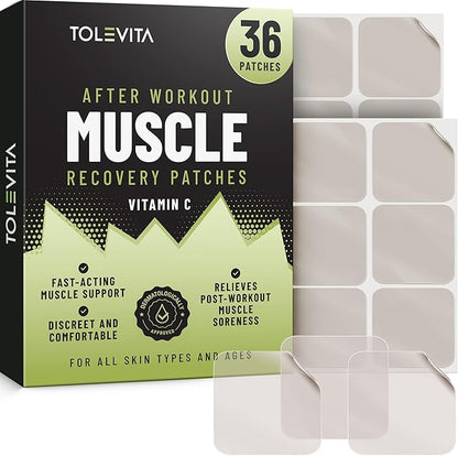 Post Workout Muscle Recovery Patches with Vitamin C - 36 Patches for Active Lifestyle Support, Helps Soothe and Refresh After Exercise, Convenient and Easy-to-Use for Men and Women