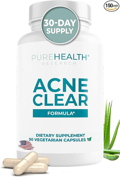 PUREHEALTH RESEARCH Hormonal Acne Supplements - Say Goodbye to Breakouts with Acne Supplements for Women - Zinc for Acne - Powerful Acne Vitamins with Vitamin B5, and Barberry Fruit Extract -1 Bottle