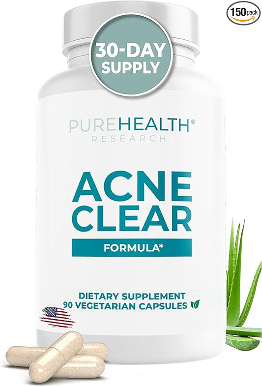 PUREHEALTH RESEARCH Hormonal Acne Supplements - Say Goodbye to Breakouts with Acne Supplements for Women - Zinc for Acne - Powerful Acne Vitamins with Vitamin B5, and Barberry Fruit Extract -1 Bottle