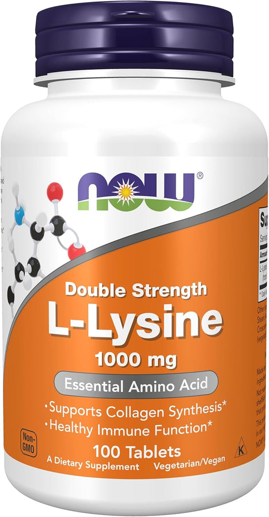 NOW Foods Supplements, (L-Lysine Hydrochloride) 1,000 mg, Double Strength, Amino Acid, 100 Tablets