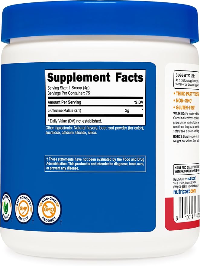 Nutricost L-Citrulline Malate 2:1 (300 Grams) (Strawberry Kiwi)