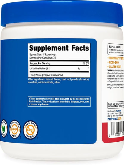 Nutricost L-Citrulline Malate 2:1 (300 Grams) (Strawberry Kiwi)