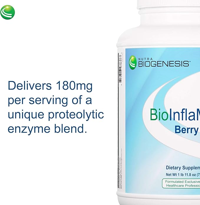Nutra Biogenesis - BioInflaMax Berry Powder - Pea, Chlorella & Rice Protein Plus Multivitamin/Minerals, White Willow Bark & Proteolytic Enzymes - Gluten Free - 1.7 Pounds