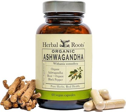 Herbal Roots Ashwagandha Capsules | Extra Strength | Ayurvedic for Overall Health for Men and Women | 60 Vegan Capsules