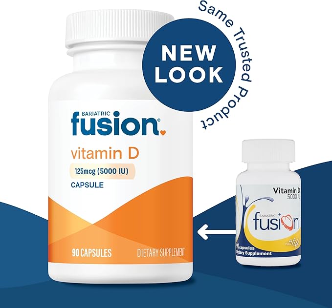 Bariatric Fusion Vitamin D3 5000 IU | Easy to Swallow Bariatric Vitamin D Capsule| One Per Day | Support Bone Strength and Calcium Absorption* | Post Bariatric Surgery | 90 Capsules