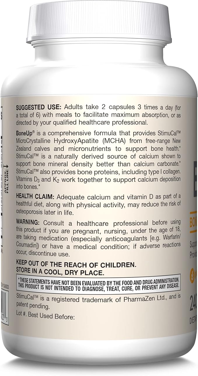 Jarrow Formulas BoneUp for Bone Density and Skeletal Nutrition, Includes Vitamin D3, K2 (as MK-7) and Calcium, 240 Capsules