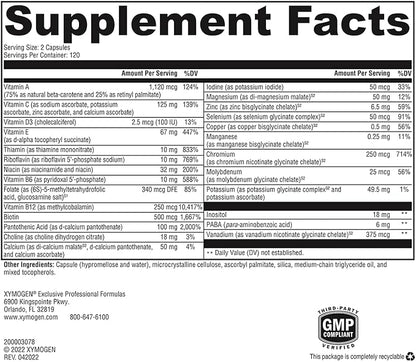 XYMOGEN ActivNutrients Without Iron - Multivitamin Multimineral for Wellness, Immune, Energy and Mood Support - Chelated Minerals + Active B Vitamins with Folate (240 Capsules)