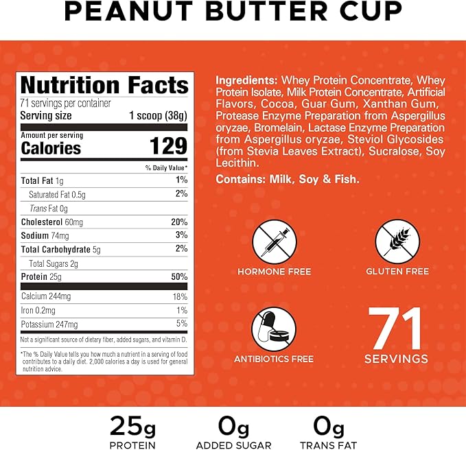 High Whey, Protein Powder, Whey Isolate, Gluten Free, Lean Muscle Mass for Men & Women, 25g of Protein Per Scoop, 2.7kg, 73 Servings (Peanut Butter Cup, 6 Pound)