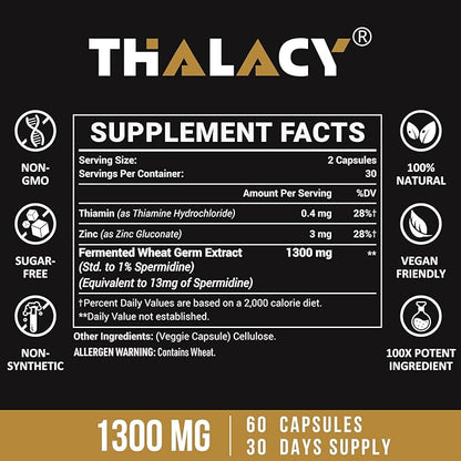 Spermidine Supplements 13mg - 1300mg Wheat Germ Extract Capsules Potent Formula with Higher Spermidine Content and Zinc for Healthy Aging, Daily Immune System and Cell Renewal (6 Pack)