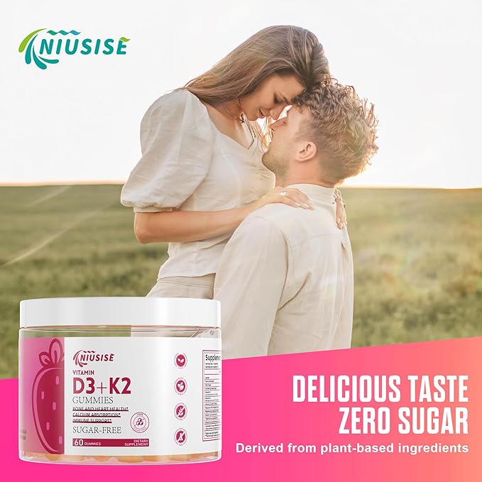 Vitamin D3 + K2 Sugar Free Gummies, 10000 IU Vitamin D3 + 250 mcg Vitamin K2, Supports Bone & Heart Health for Adults, Promotes Calcium Absorption & Immune Health, Non-GMO, 60 Gummies
