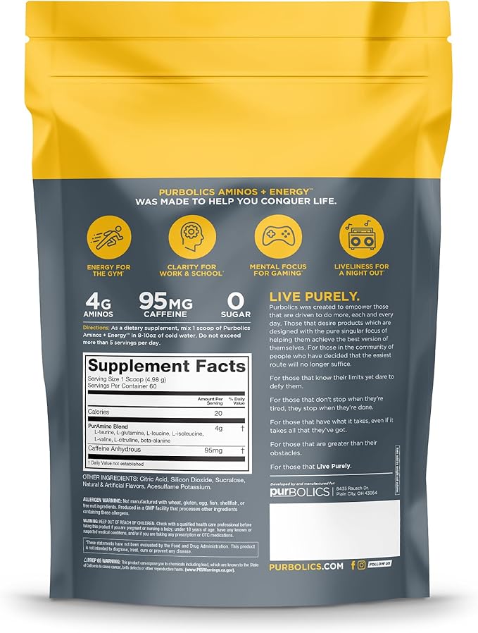 Aminos + Energy | Supports Recovery, Energy & Focus | 95mg of Caffeine, 0 Sugar & 60 Servings (Good Morning Sunshine)