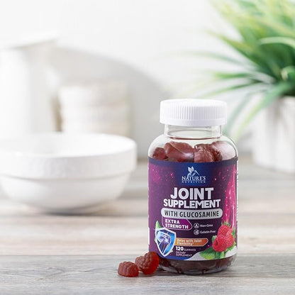 Joint Support Gummies Glucosamine Plus Vitamin E - Nature's Joint Support Supplement for Occasional Discomfort for Back, Knees & Hands - Cartilage & Joint Health & Flexibility Support - 120 Gummies