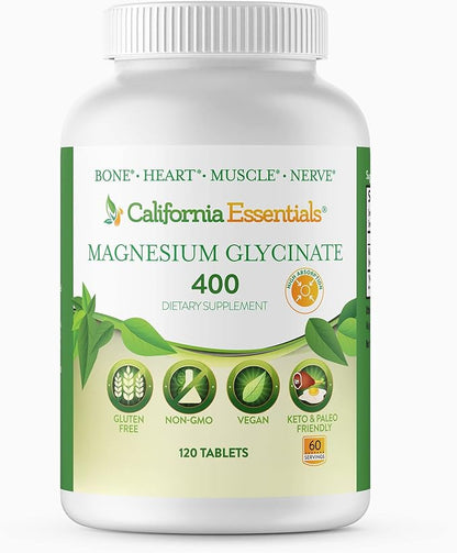 Magnesium Glycinate 400 - Chelated, High Absorption Magnesium for Muscle Relief, Bone & Heart Support -Vegan, Non-GMO, Gluten-Free 120 Tablets (Servings 60, Serving Size (2) 200mg Tablets)