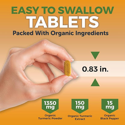 Organic Turmeric Supplement 1500 mg - Turmeric Pills for Joint Support and Cellular Defense - Turmeric Curcumin with Black Pepper for Increased Absorption - High Potency Turmeric Curcumin Supplement