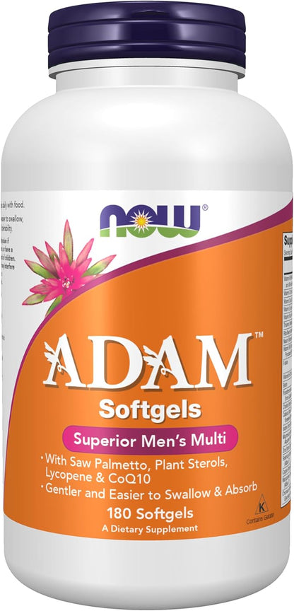 NOW Foods Supplements, ADAM™ Men's Multivitamin with Saw Palmetto, Plant Sterols, Lycopene & CoQ10, 180 Softgels