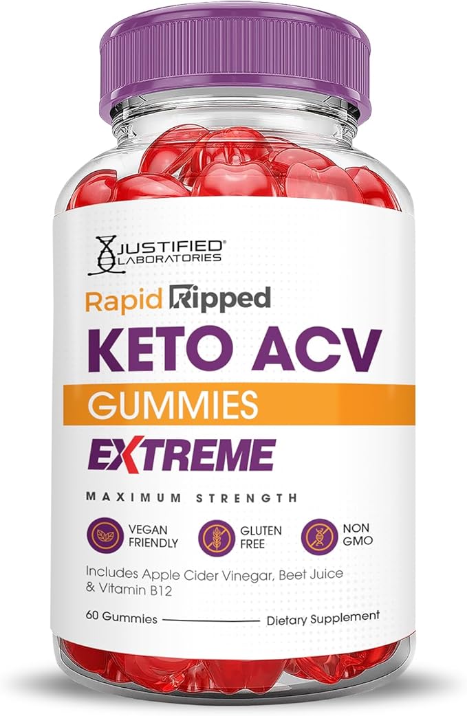 Rapid Ripped Keto ACV Gummies Extreme 2000MG Rapidripped Keto Gummies Apple Cider Vinegar Formulated with Pomegranate Beet Juice Powder B12 Vegan Non GMO 60 Gummys