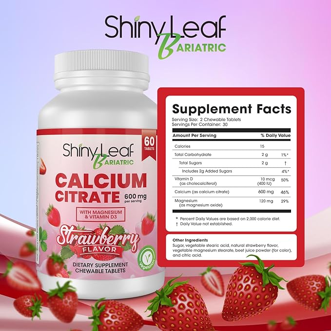 Bariatric Multivitamin Iron Free Capsules Calcium Citrate Chewable Strawberry Flavor - for Post Bariatric Surgery Including Gastric Bypass and Sleeve (30 Days)